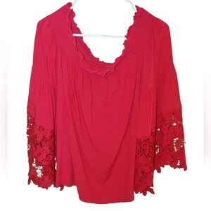 Lane Bryant Elegant Red Lace Trim Women's Top, On/off Shoulder, Size 18/20